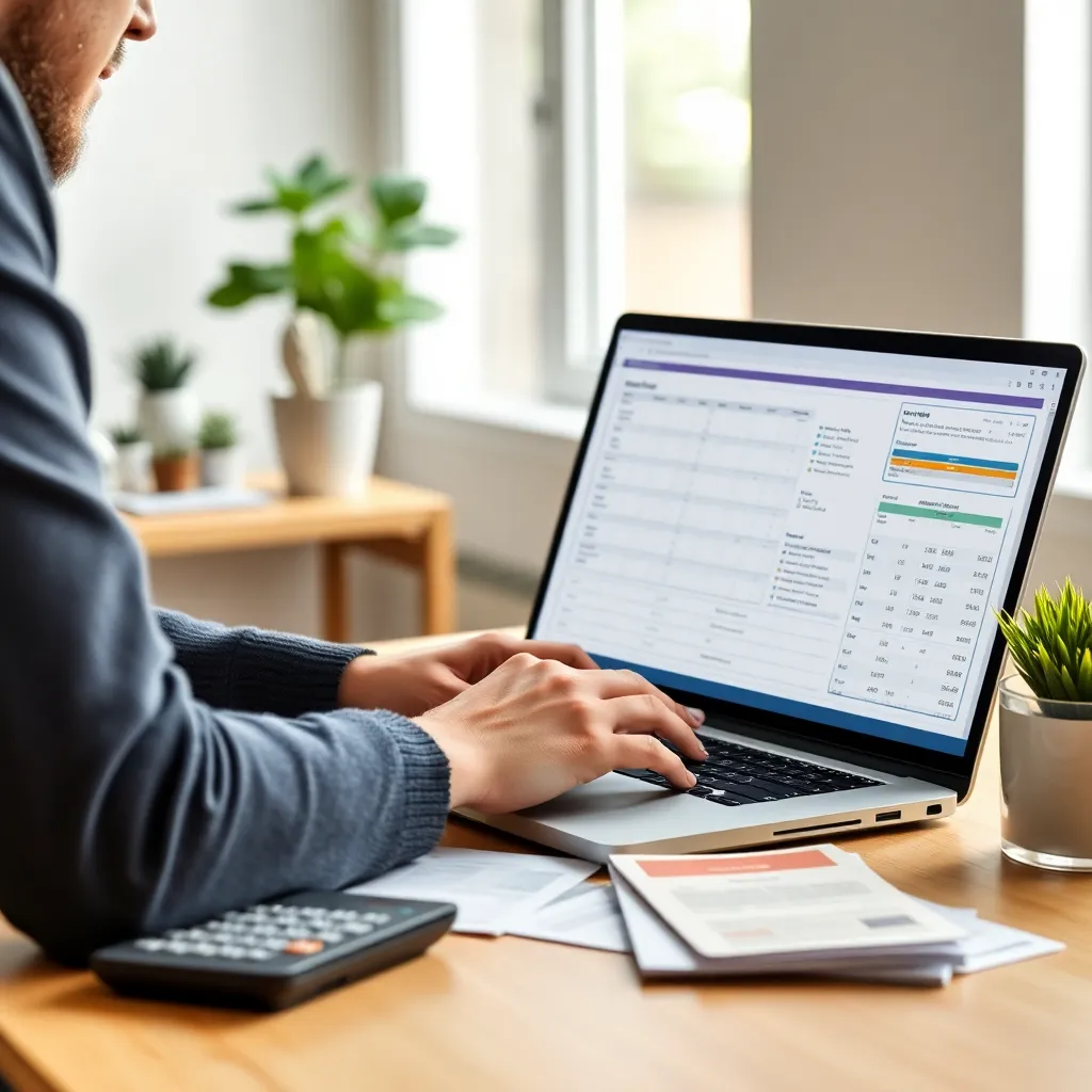 Jonge Nederlandse ouders die hun maandelijkse begroting plannen met laptop en rekeningen